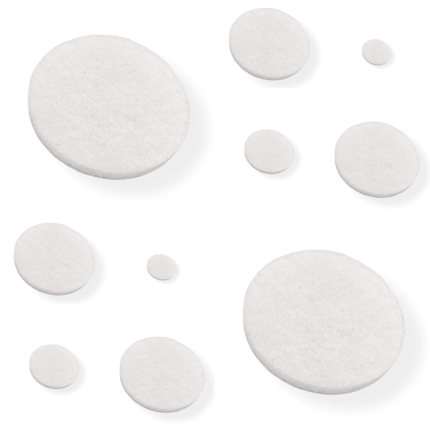 Round Felt Pads - White, Self Adhesive
