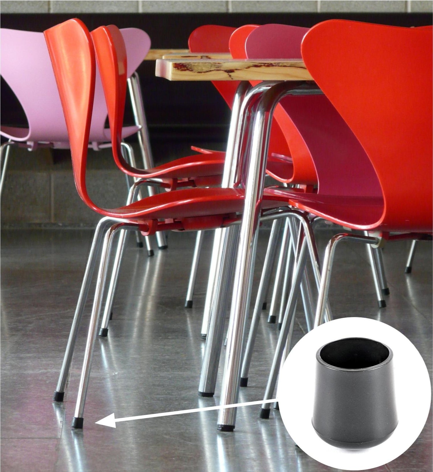 School Chair Feet Rubber End Caps with Steel Base - Available in Black, White & Grey