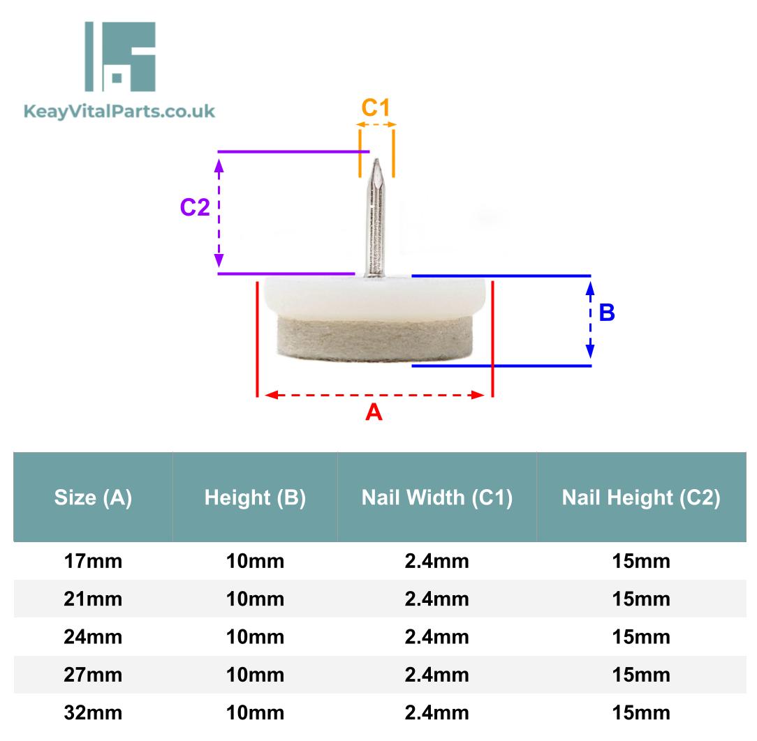 Nail-On Felt Furniture Glides, Heavy Duty Stiffened Wool Floor Protectors | Made in Germany | Keay Vital Parts - Keay Vital Parts