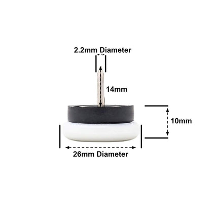 Nail-On Furniture Glides 26mm White Nylon Base - Made in Germany