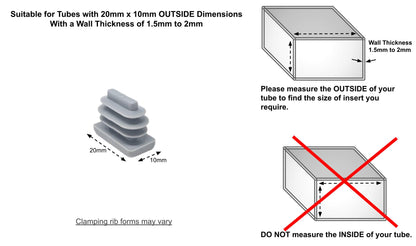 20x10mm Rectangular Tube Inserts (Available in Black, White & Grey) | Made in Germany | Keay Vital Parts - Keay Vital Parts