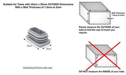 35x20mm Rectangular Tube Inserts (Available in Black, White & Grey) | Made in Germany | Keay Vital Parts - Keay Vital Parts