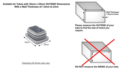 35x25mm Rectangular Tube Inserts (Available in Black, White & Grey) | Made in Germany | Keay Vital Parts - Keay Vital Parts