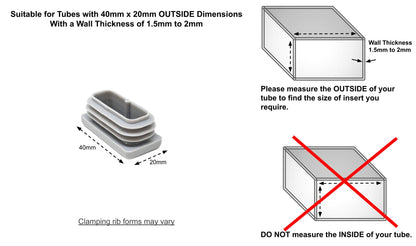 40x20mm Rectangular Tube Inserts (Available in Black, White & Grey) | Made in Germany | Keay Vital Parts - Keay Vital Parts
