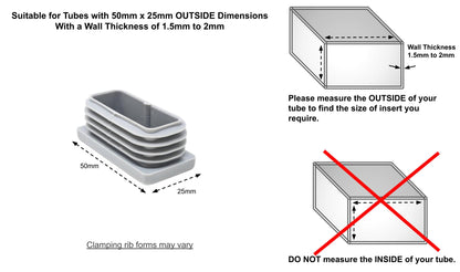 50x25mm Rectangular Tube Inserts (Available in Black, White & Grey) | Made in Germany | Keay Vital Parts - Keay Vital Parts