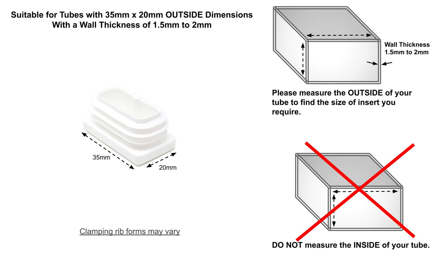 35x20mm Rectangular Tube Inserts (Available in Black, White & Grey) | Made in Germany | Keay Vital Parts - Keay Vital Parts