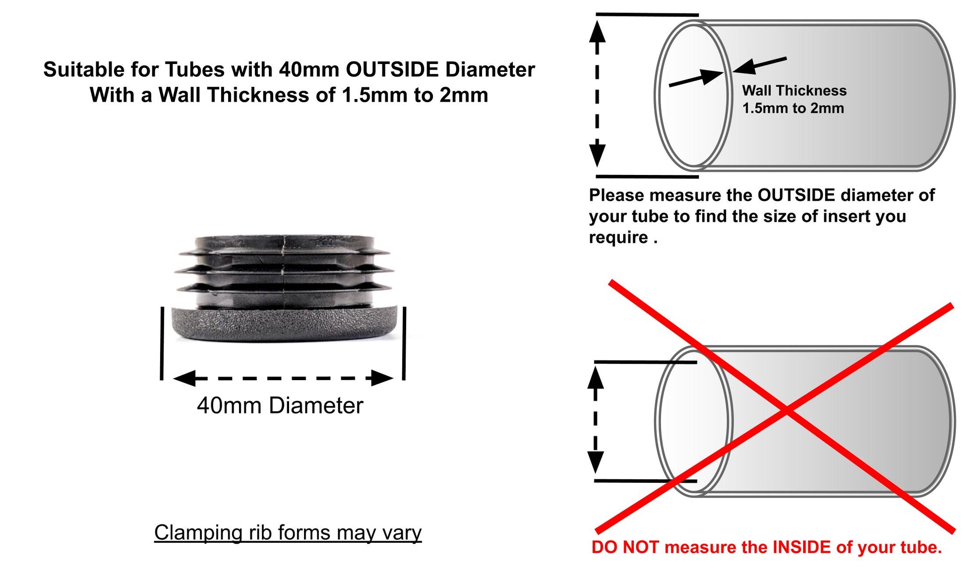 40mm Round Tube Inserts (Available in Black, White & Grey) | Made in Germany | Keay Vital Parts - Keay Vital Parts