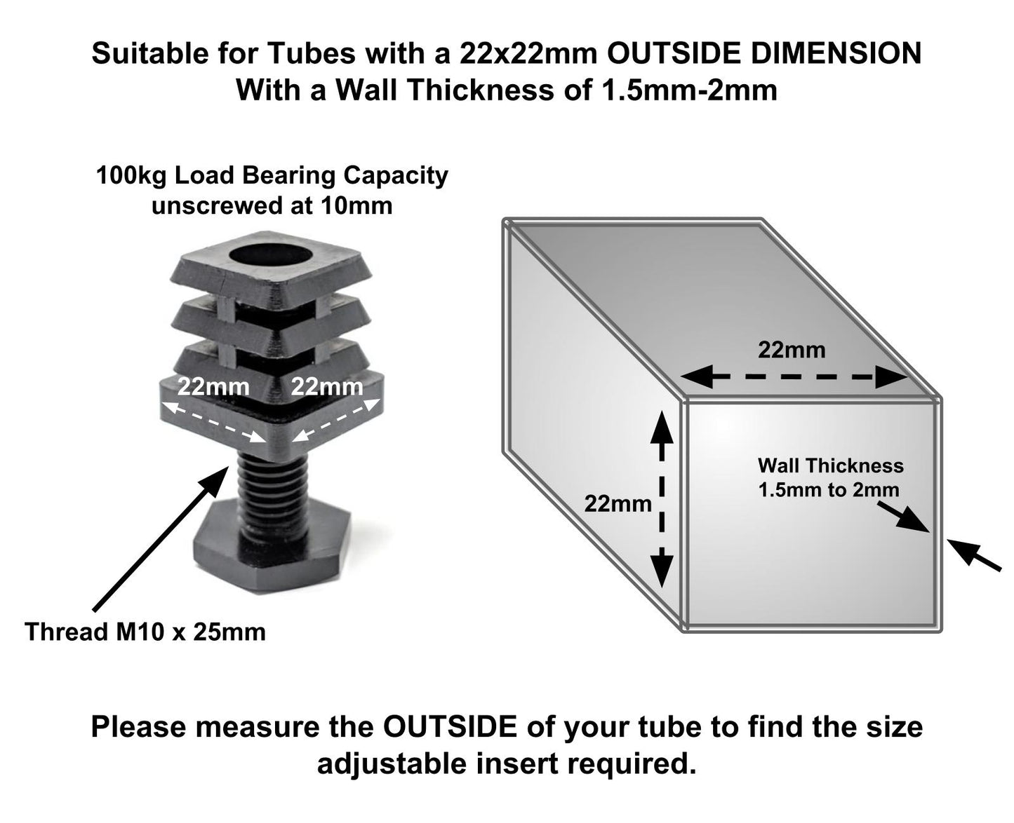 Height Adjustable Square Tube Inserts | Made in Germany | Keay Vital Parts - Keay Vital Parts
