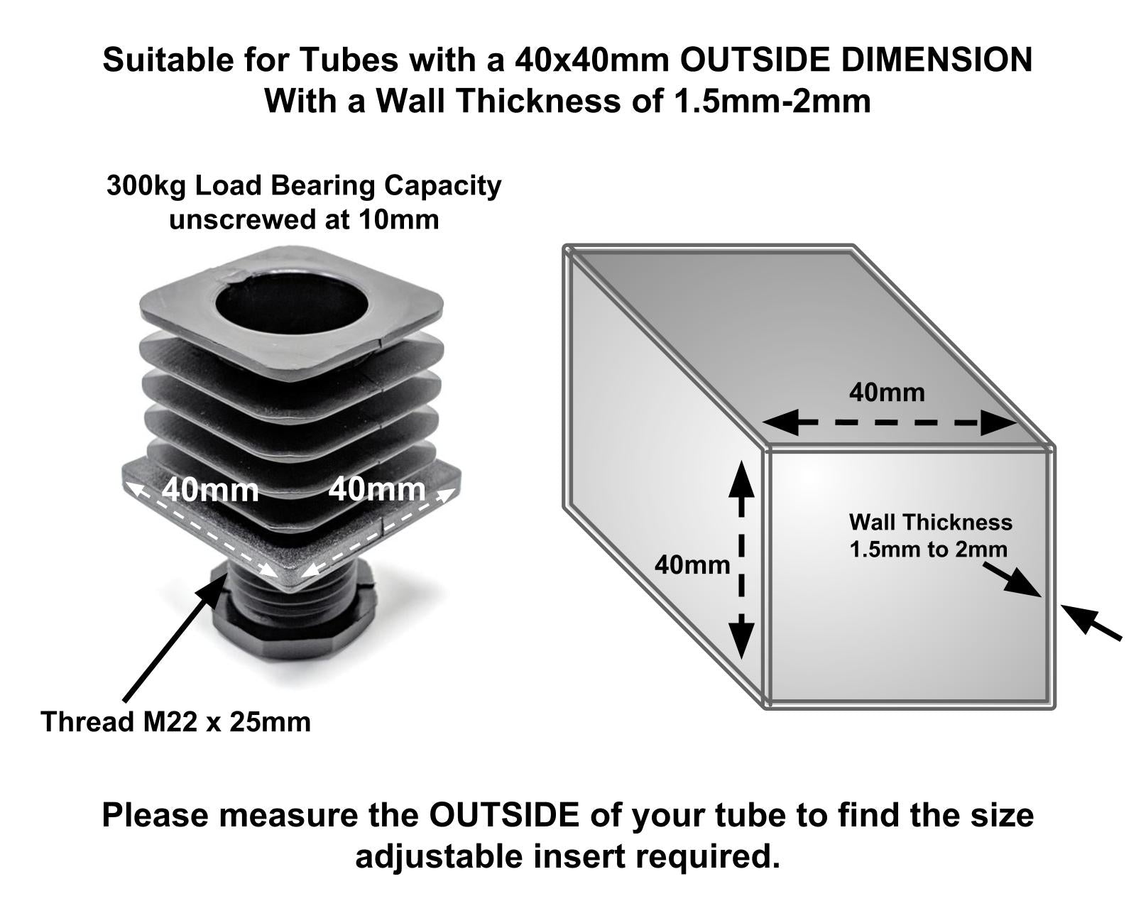 Height Adjustable Square Tube Inserts | Made in Germany | Keay Vital Parts - Keay Vital Parts