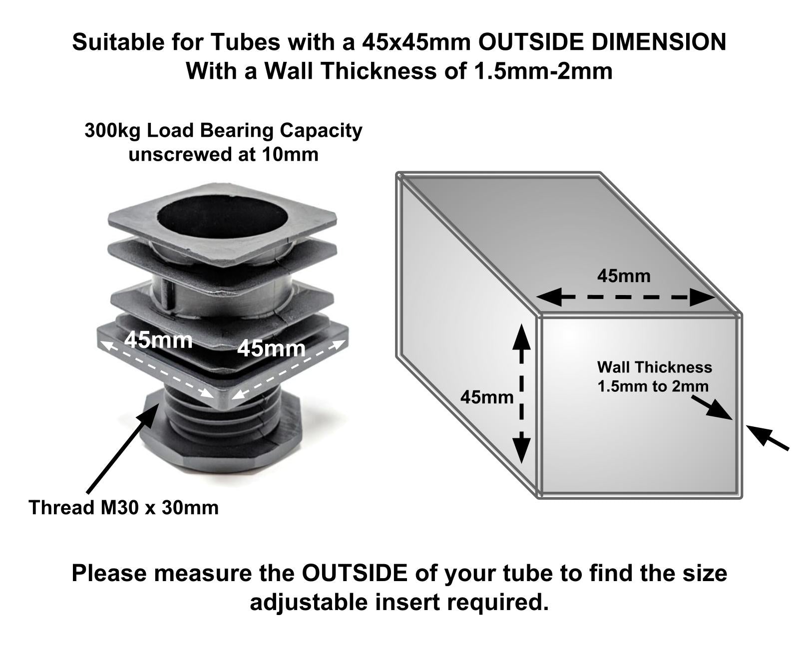 Height Adjustable Square Tube Inserts | Made in Germany | Keay Vital Parts - Keay Vital Parts