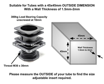 Height Adjustable Square Tube Inserts | Made in Germany | Keay Vital Parts - Keay Vital Parts