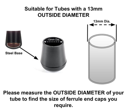 13mm Black Rubber Ferrules with Steel Base Insert - Made in Germany - Keay Vital Parts