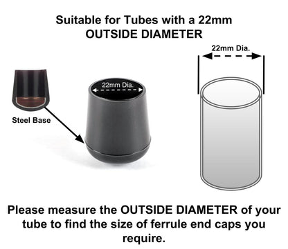 22mm Black Rubber Ferrules with Steel Base Insert - Made in Germany - Keay Vital Parts