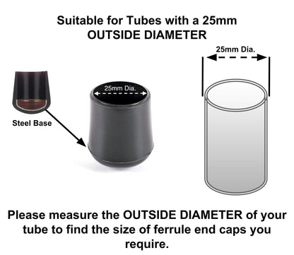 25mm Black Rubber Ferrules with Steel Base Insert - Made in Germany - Keay Vital Parts