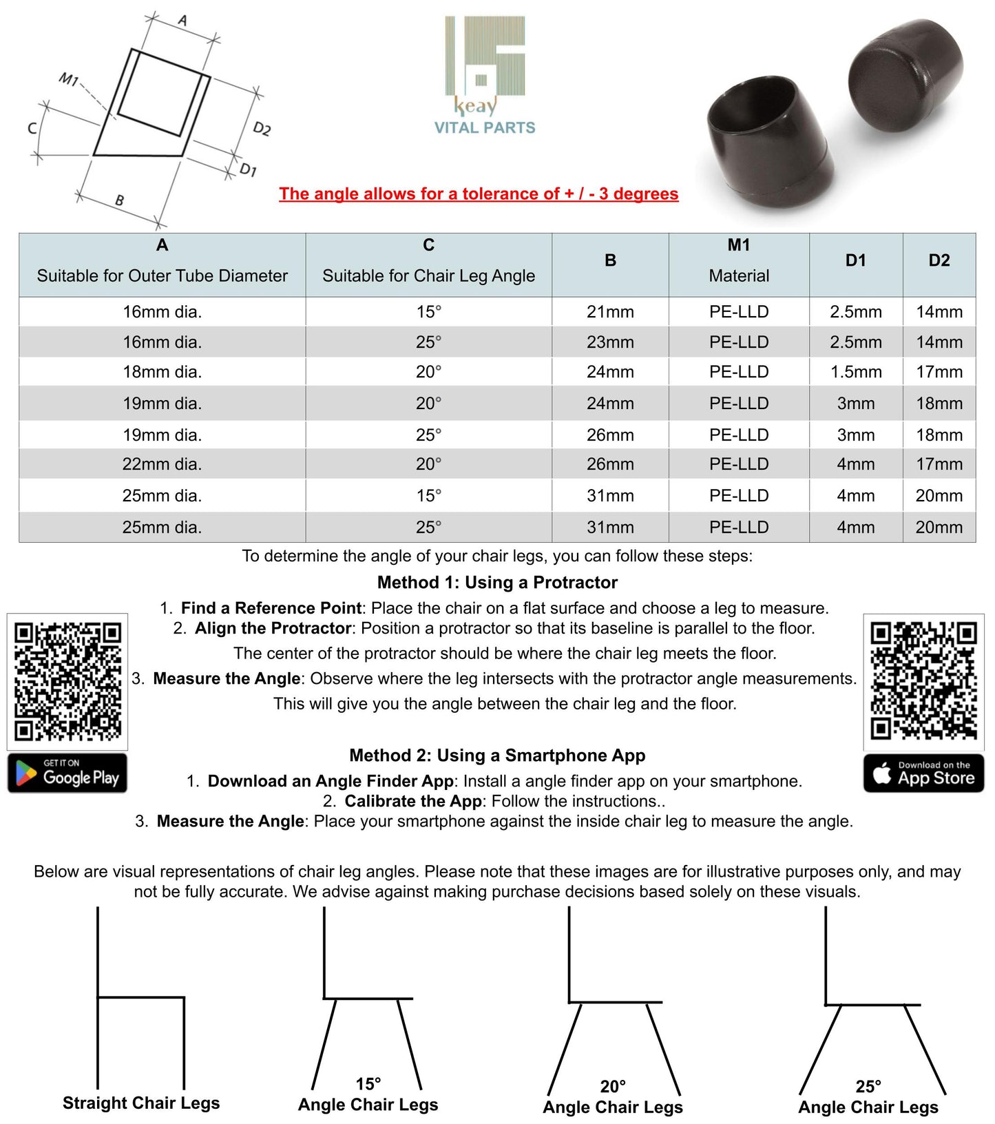 Ferrule End Caps for Angled Chair Legs - Replacement Feet For School Chairs | Keay Vital Parts