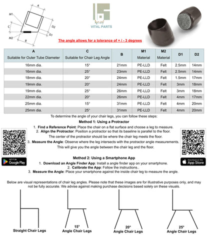 Ferrule End Caps for Angled Chair Legs (Felt Base) - Replacement Feet For School Chairs | Keay Vital Parts