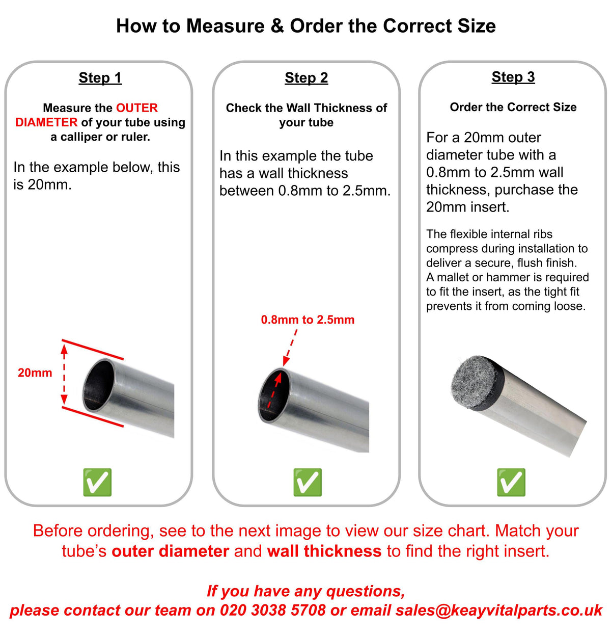 Tube Inserts with Felt for Chair & Furniture Legs | Made in Germany | Keay Vital Parts