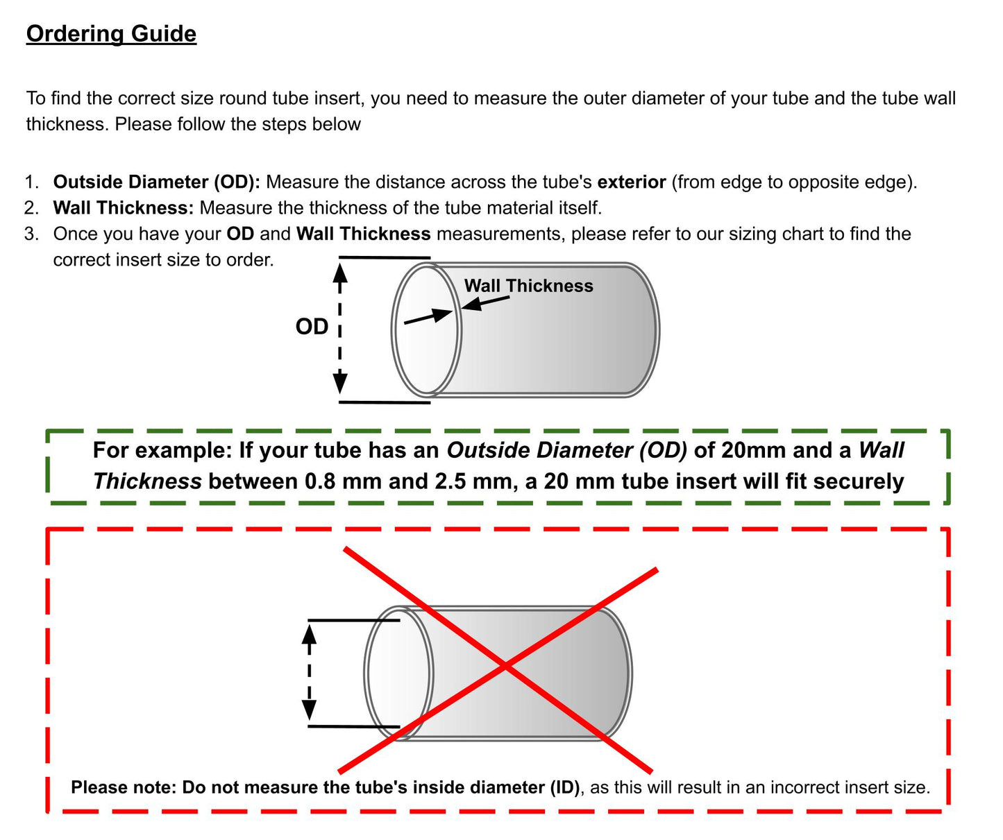 Round Tube Inserts (Available in Many Sizes - Black, White & Grey) | Made in Germany | Keay Vital Parts - Keay Vital Parts