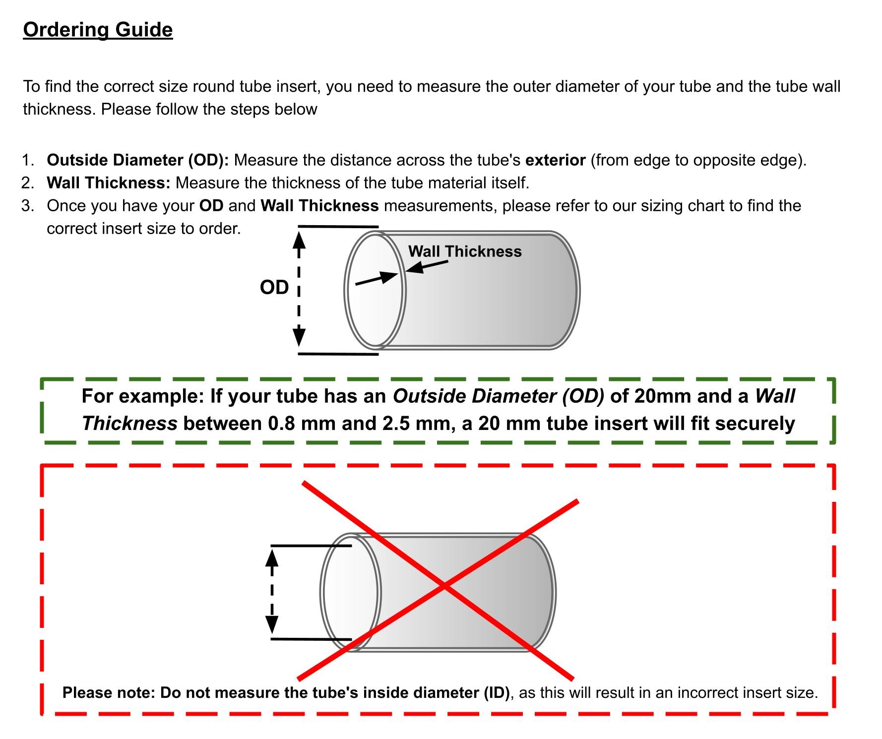 Round Tube Inserts (Available in Many Sizes - Black, White & Grey) | Made in Germany | Keay Vital Parts - Keay Vital Parts