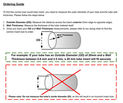 Round Tube Inserts (Available in Many Sizes - Black, White & Grey) | Made in Germany | Keay Vital Parts - Keay Vital Parts