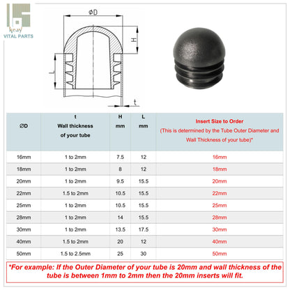 Domed Tube Inserts, Round Blanking End Caps | Made in Germany | Keay Vital Parts