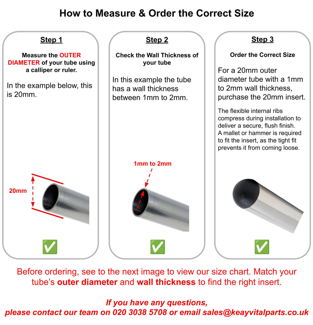 Round Domed Tube Inserts | Made in Germany | Keay Vital Parts