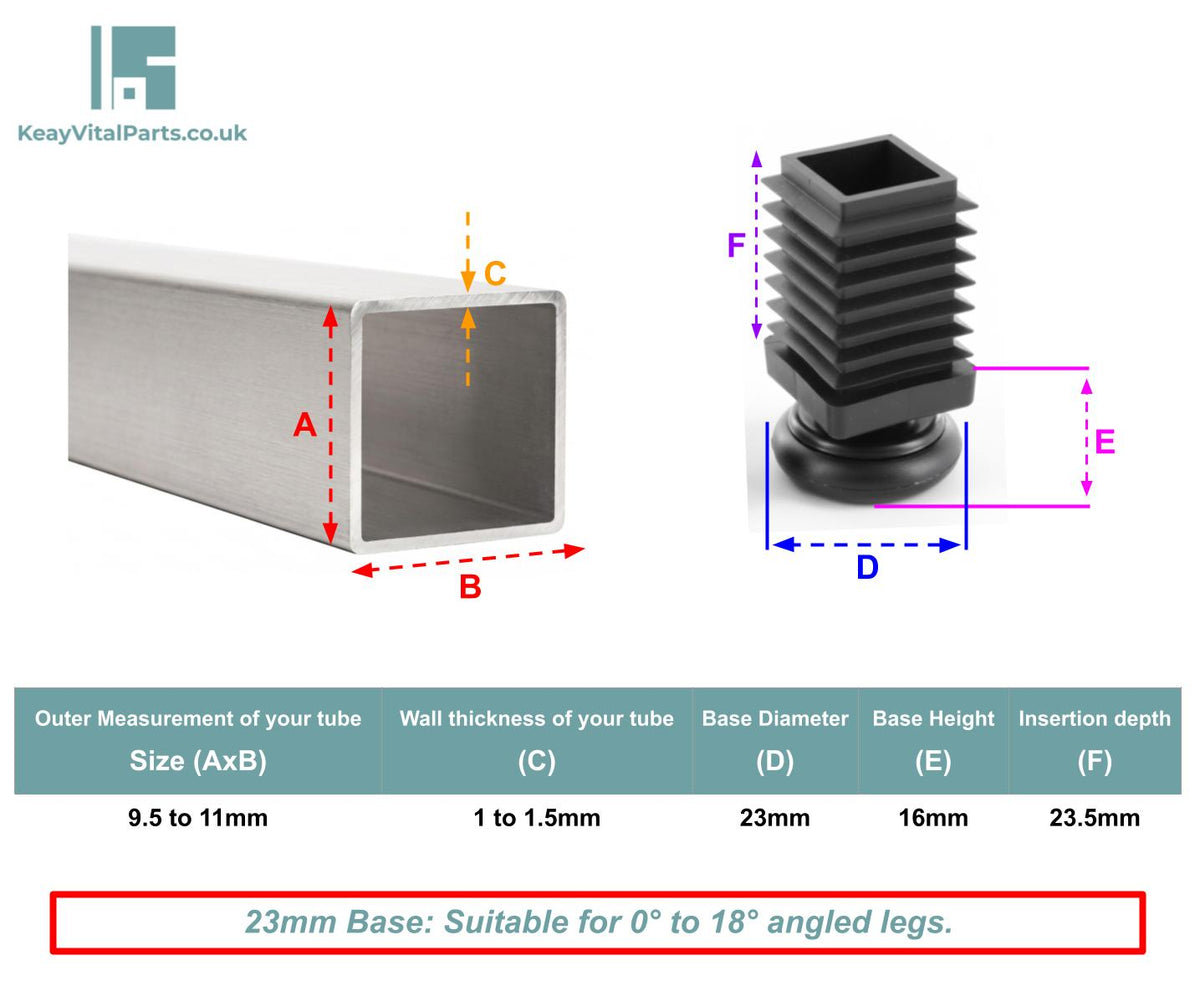 Insert Glides for Square Chair Legs (Angle Adjusting 0-18°) | Made in Germany | Keay Vital Parts