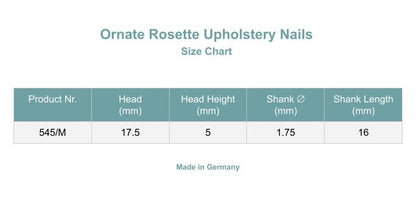 Ornate Rosette Decorative Upholstery Nails | Made in Germany | Keay Parts