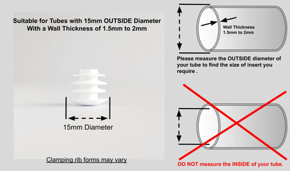 15mm Low Domed Round Tube Inserts (Available in Black or White) | Made in Germany | Keay Vital Parts