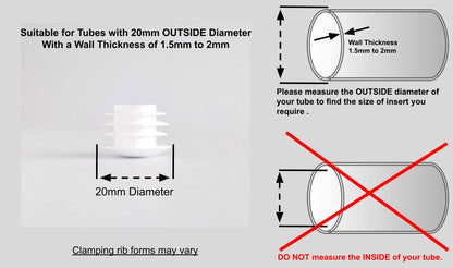 20mm Low Domed Round Tube Inserts (Available in Black or White) | Made in Germany | Keay Vital Parts