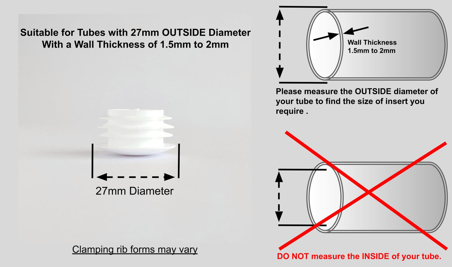 27mm Low Domed Round Tube Inserts (Available in Black or White) | Made in Germany | Keay Vital Parts