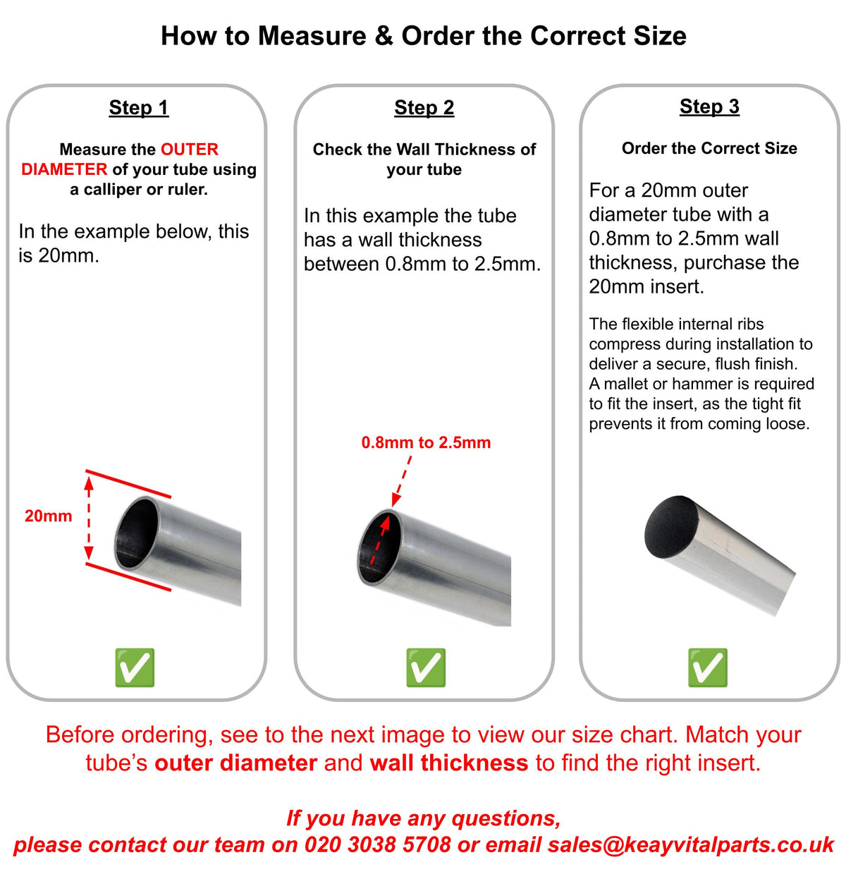 Round Tube Inserts - Low Domed | Made in Germany | Keay Vital Parts