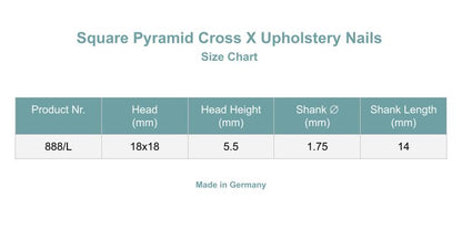 Square Pyramid Cross X Upholstery Nails | Made in Germany | Keay Parts