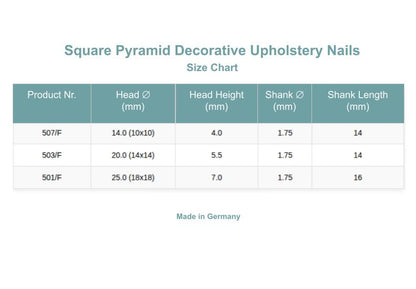 Square Pyramid Decorative Upholstery Nails | Made in Germany