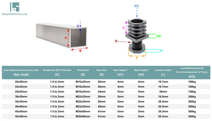 Height Adjustable Square Tube Inserts | Made in Germany | Keay Vital Parts