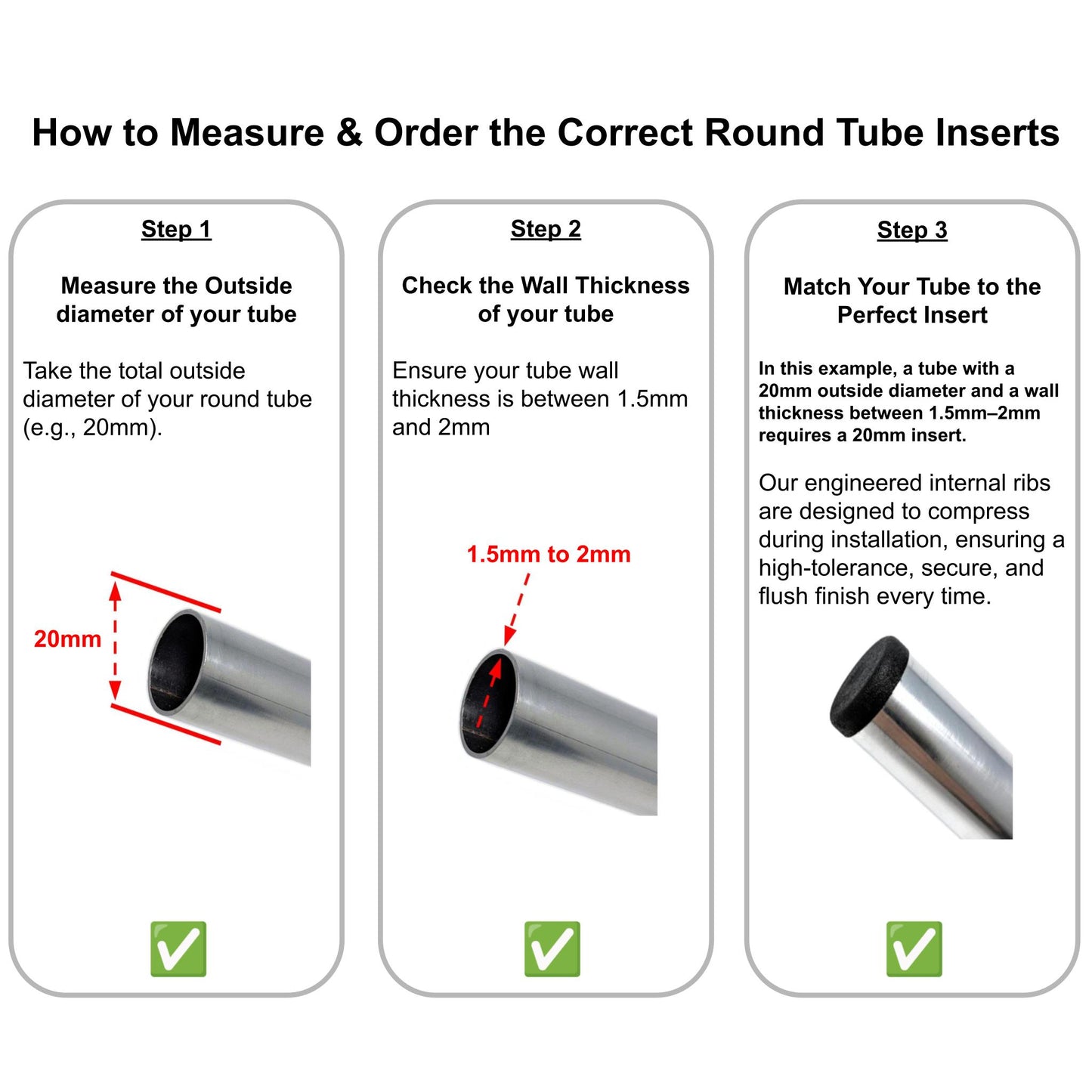 Round Tube Inserts (Internal End Caps & Plugs) | Made in Germany | Keay Vital Parts - Keay Vital Parts