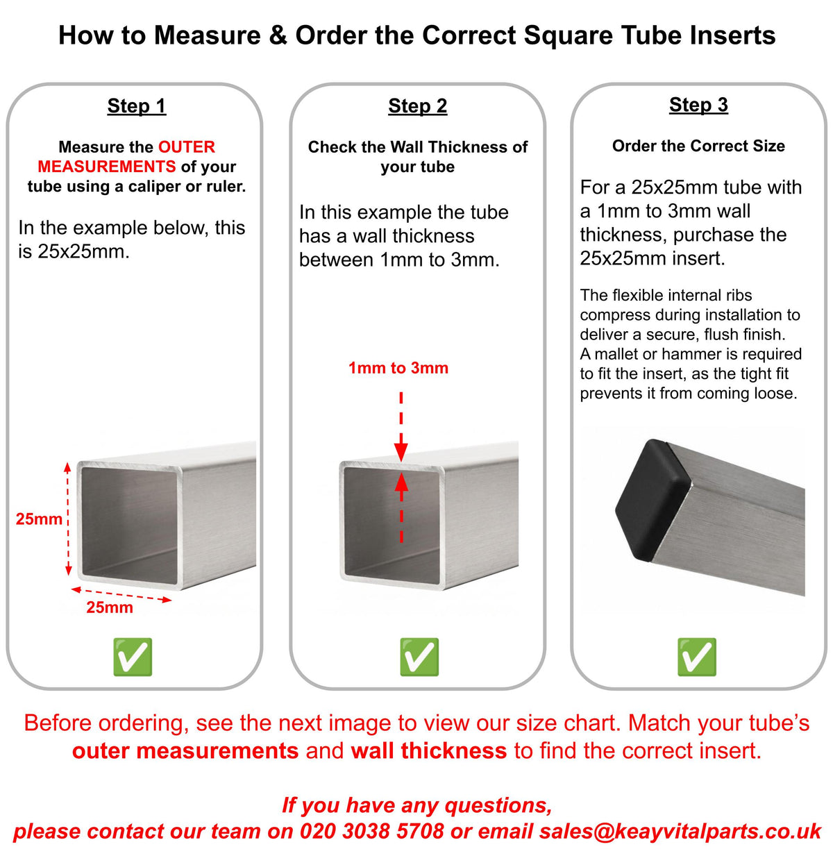 Square Tube Inserts | Made in Germany | Keay Vital Parts