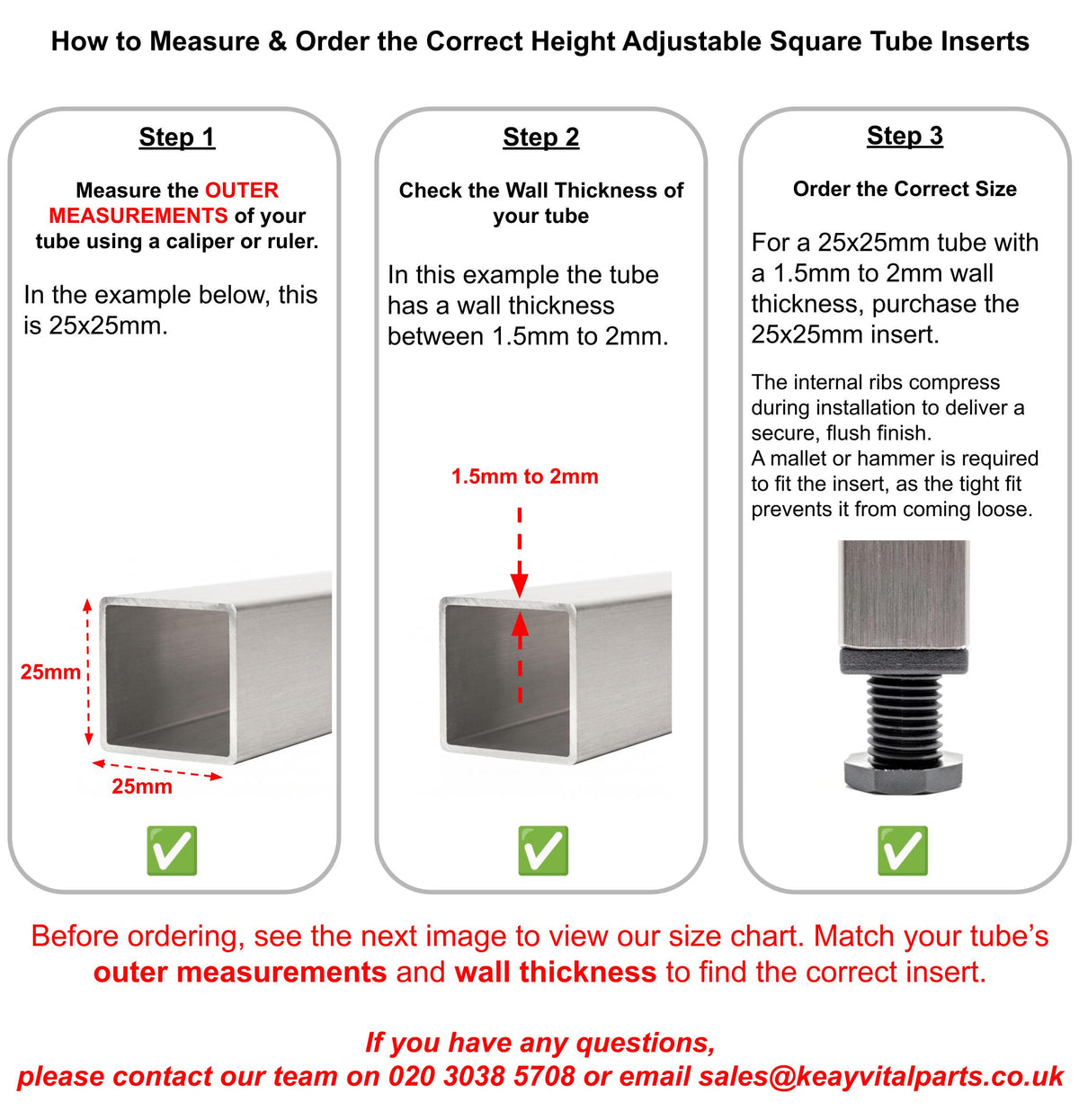 Height Adjustable Square Tube Inserts | Made in Germany | Keay Vital Parts