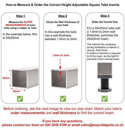 Height Adjustable Square Tube Inserts | Made in Germany | Keay Vital Parts