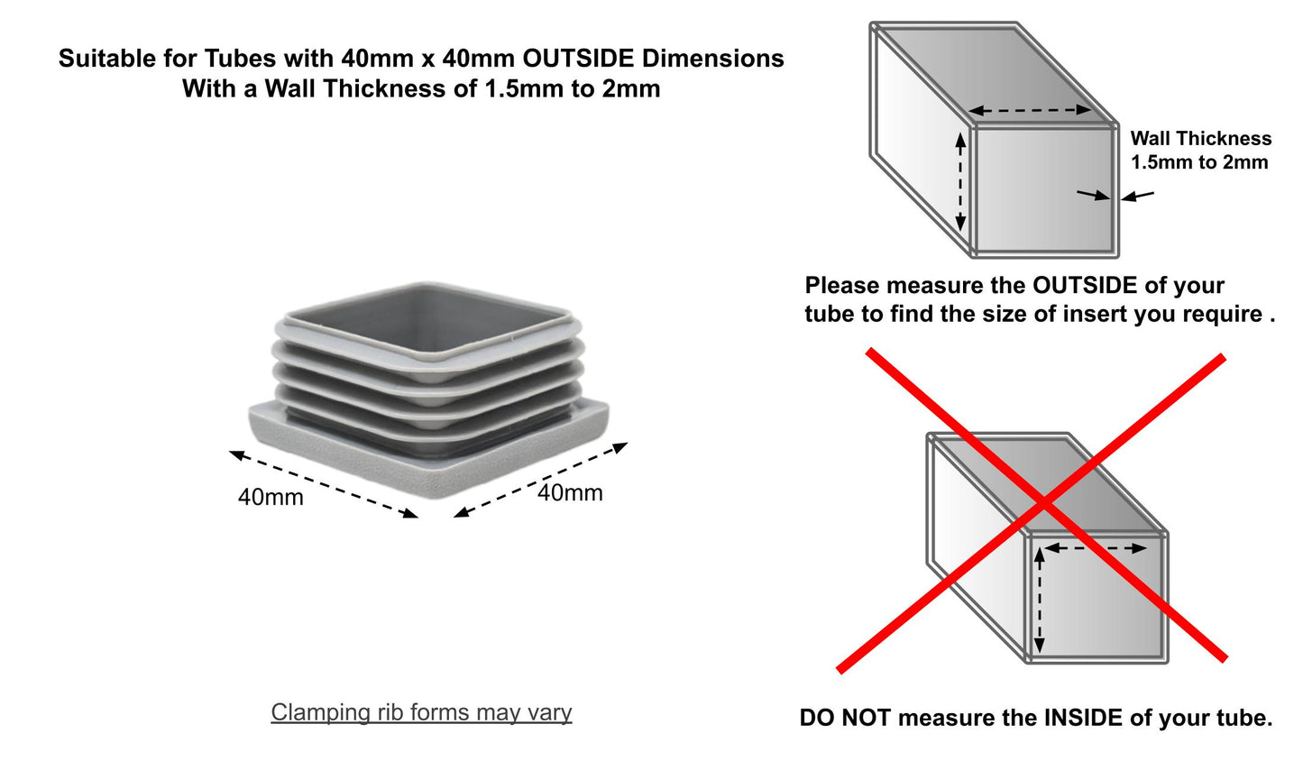 Square Tube Inserts 40mm x 40mm Grey | Made in Germany | Keay Vital Parts - Keay Vital Parts