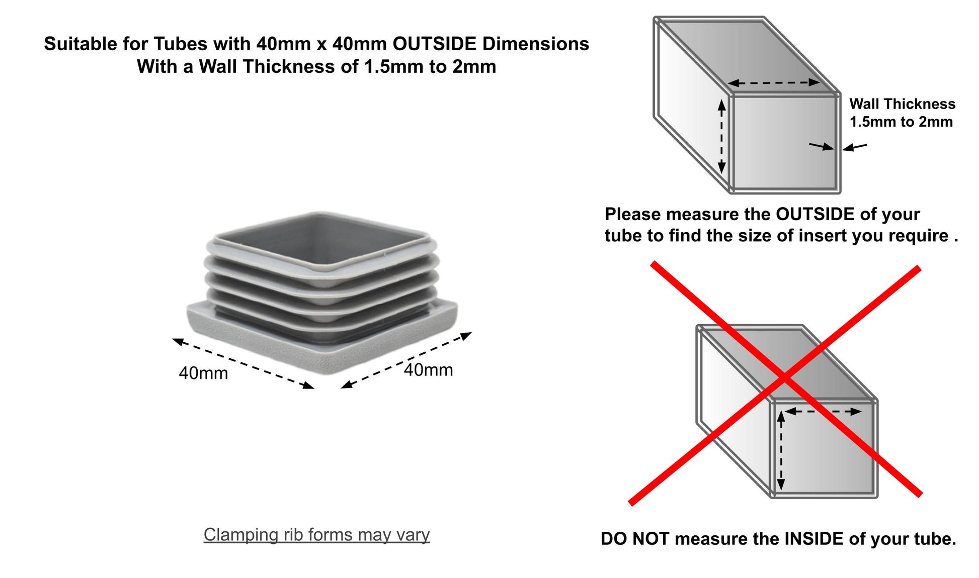 Square Tube Inserts 40mm x 40mm Grey | Made in Germany | Keay Vital Parts - Keay Vital Parts