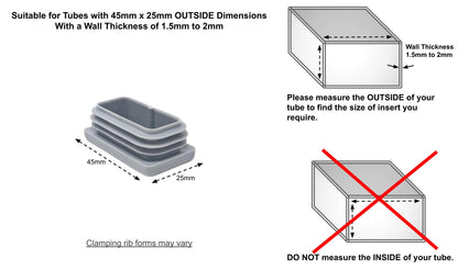 Rectangular Tube Inserts 45mm x 25mm Grey | Made in Germany | Keay Vital Parts - Keay Vital Parts