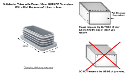 Rectangular Tube Inserts 60mm x 30mm Grey | Made in Germany | Keay Vital Parts - Keay Vital Parts