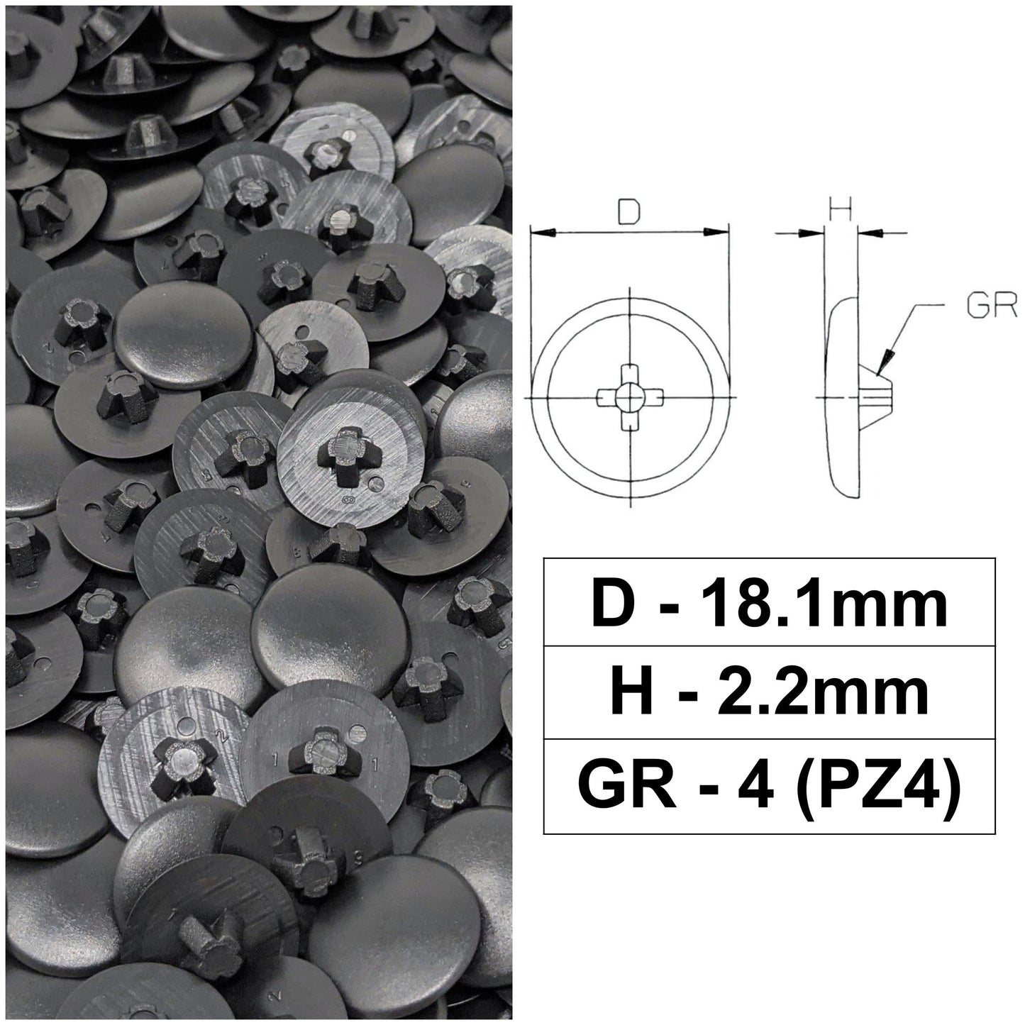 PZ4 Pozi Screw Caps Covers (18.1mm x 2.2mm) | Made in Germany | Keay Vital Parts