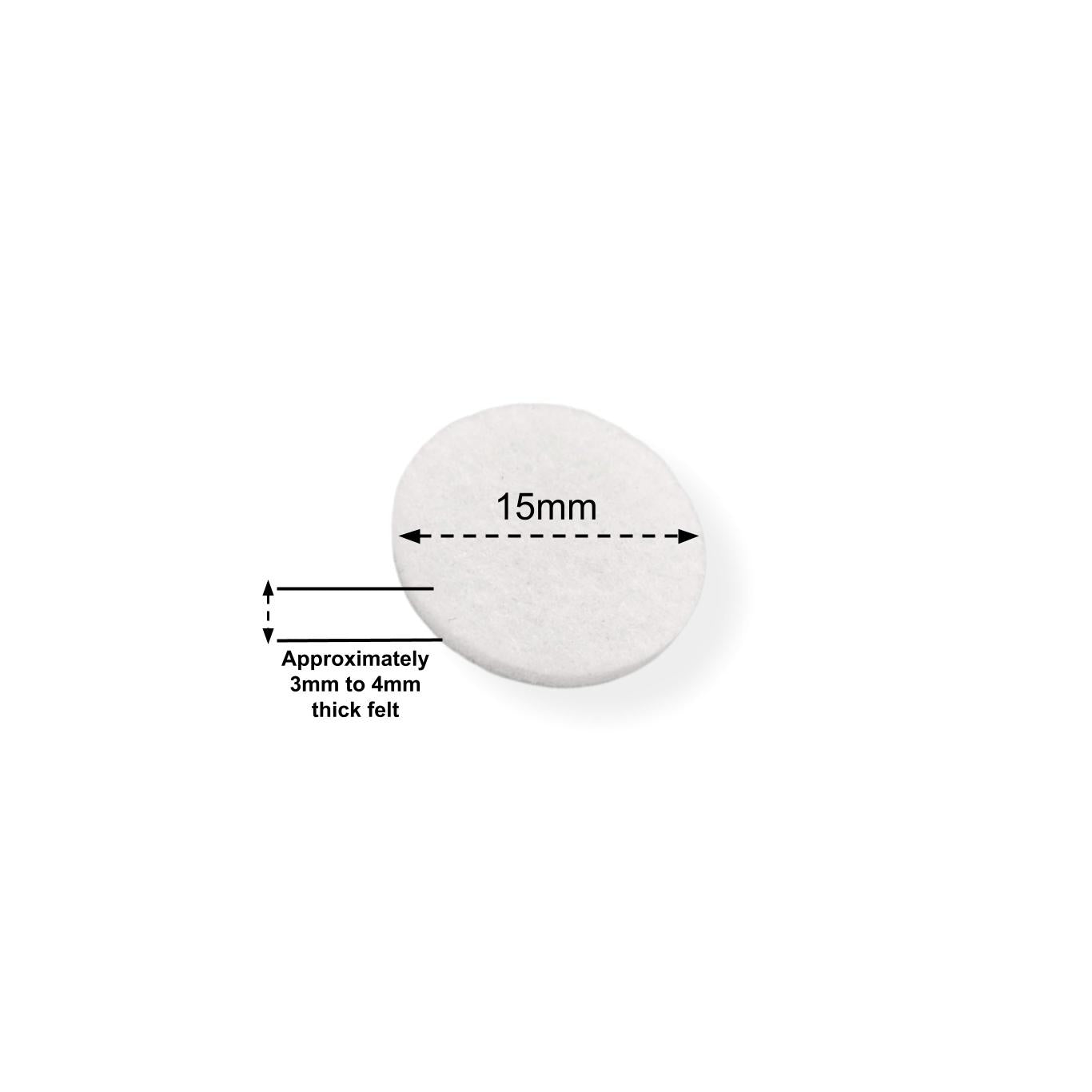 Felt Pads - White Self Adhesive Stick on Felt - Round 15mm Diameter - Made in Germany - Keay Vital Parts