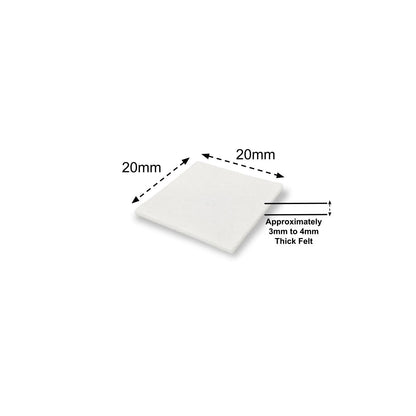 Felt Pads, Square Stick-On 20mm x 20mm, White - Made in Germany