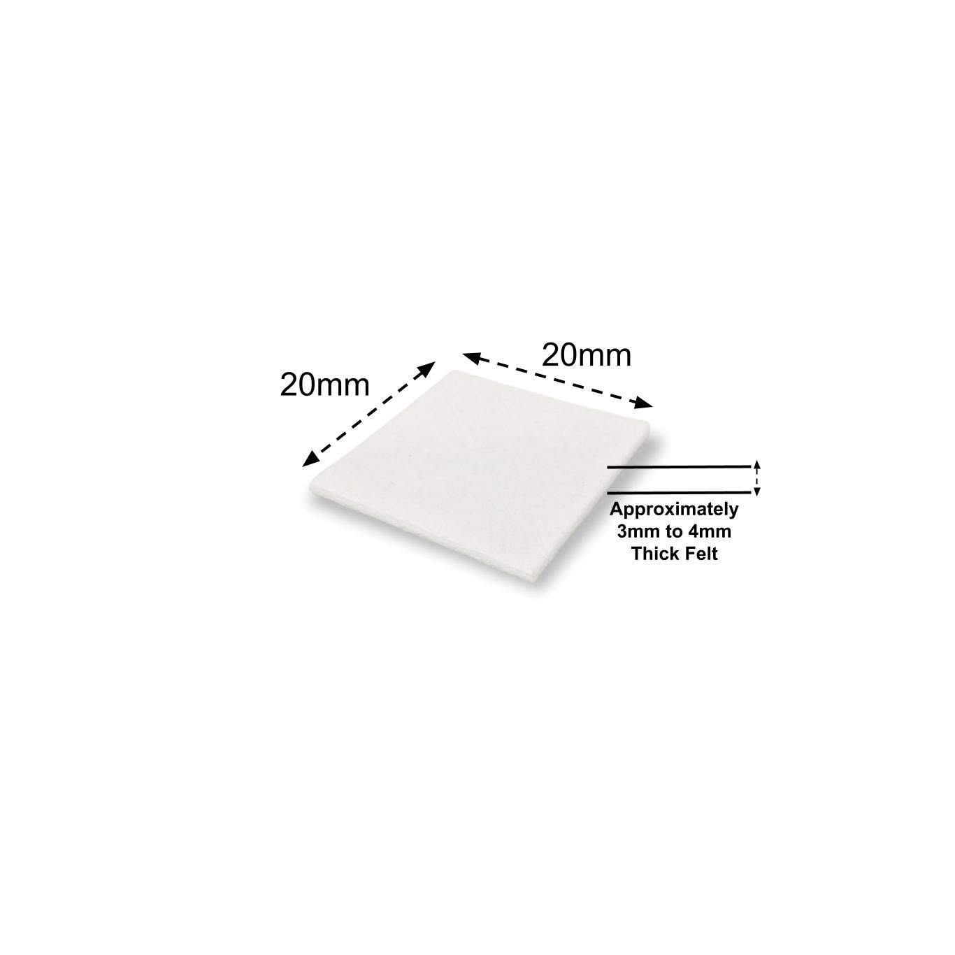 Felt Pads, Square Stick-On 20mm x 20mm, White - Made in Germany
