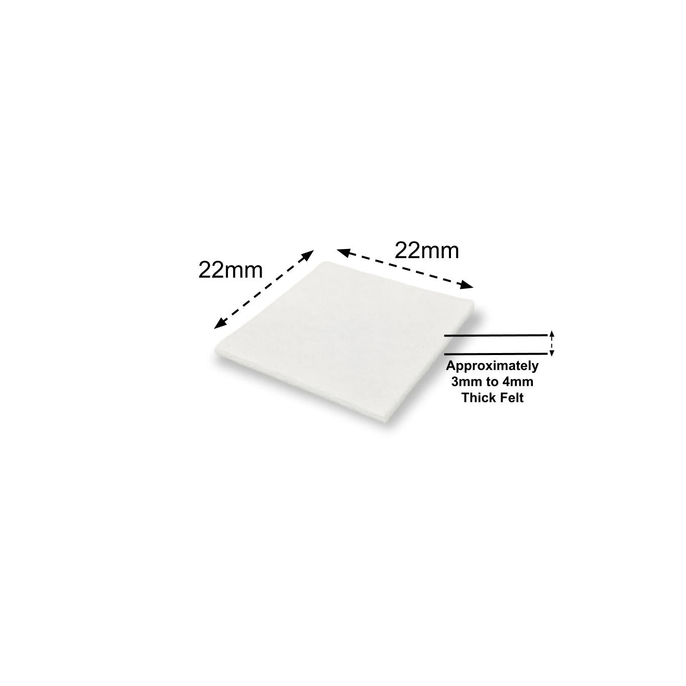Felt Pads, Square Stick-On 22mm x 22mm, White - Made in Germany
