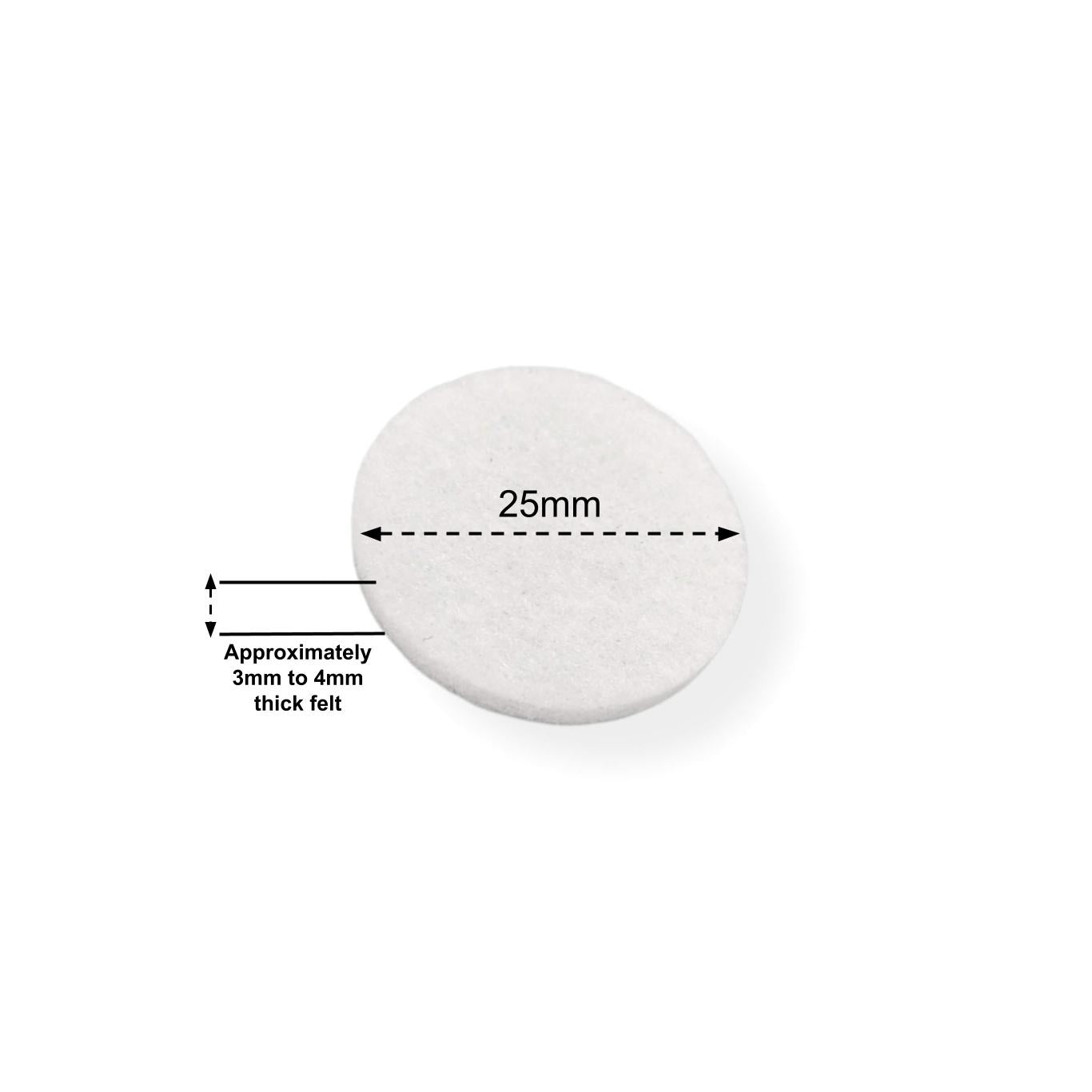 Felt Pads - White Self Adhesive Stick on Felt - Round 25mm Diameter - Made in Germany - Keay Vital Parts