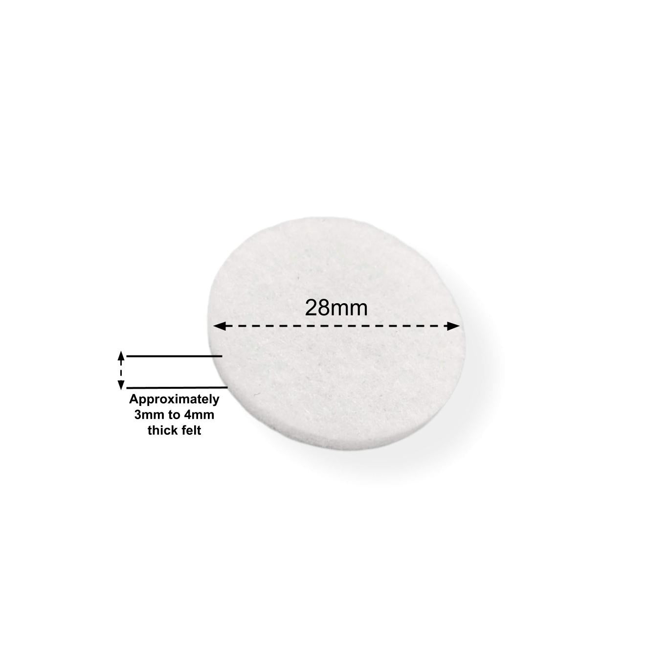 Felt Pads - White Self Adhesive Stick on Felt - Round 28mm Diameter - Made in Germany - Keay Vital Parts